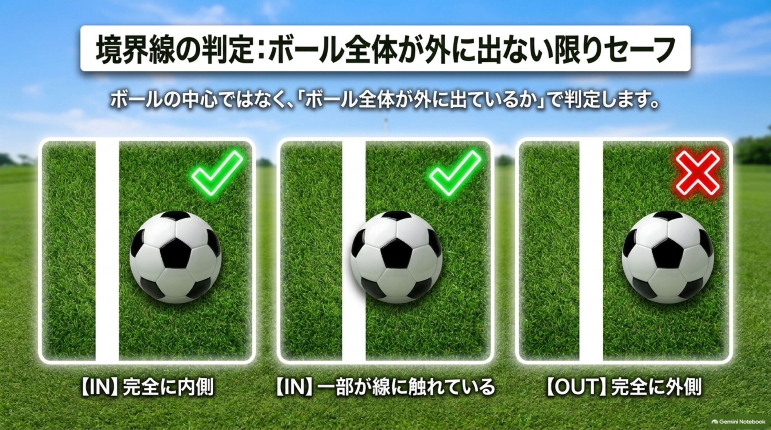 境界線の判定：完全に内側はIN、一部が線に触れていればIN、完全に外側はOUT