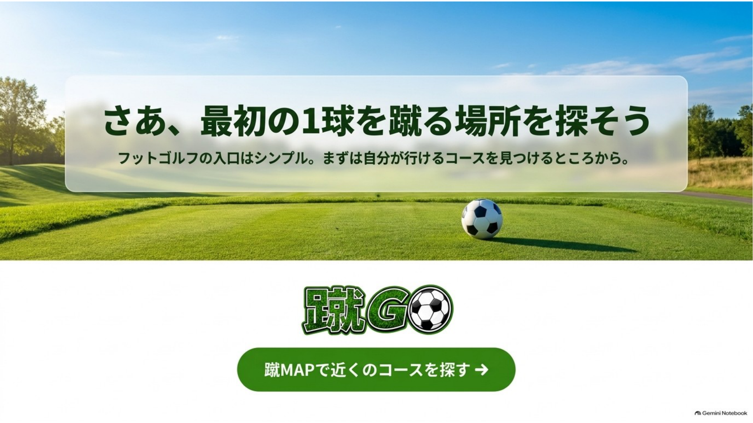蹴GOのロゴと「蹴MAPで近くのフットゴルフコースを探す」ボタン