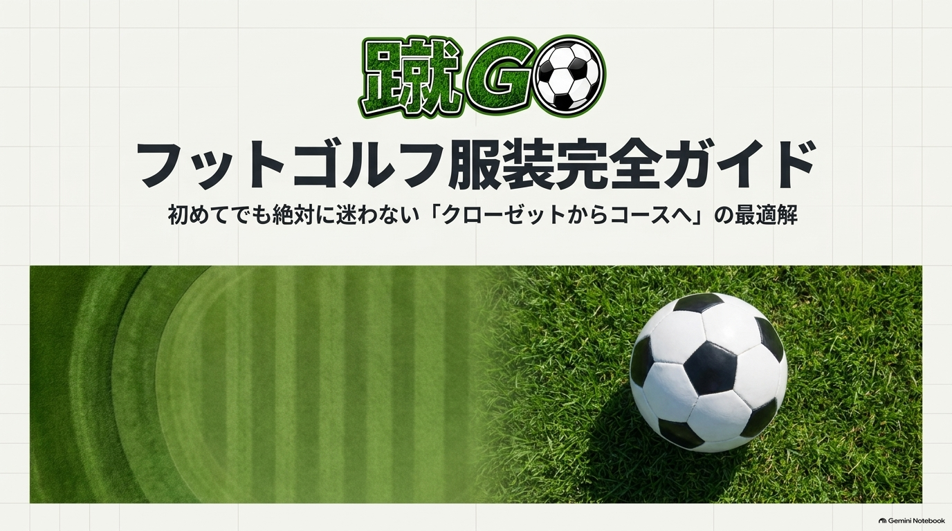 蹴GO フットゴルフ服装完全ガイド。芝生のフェアウェイに置かれたサッカーボールのタイトル画像