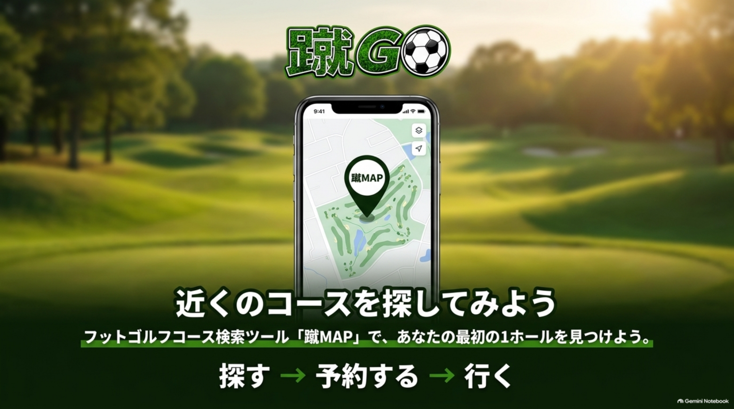 蹴GOのコース検索機能「蹴MAP」のスマートフォン画面イメージ