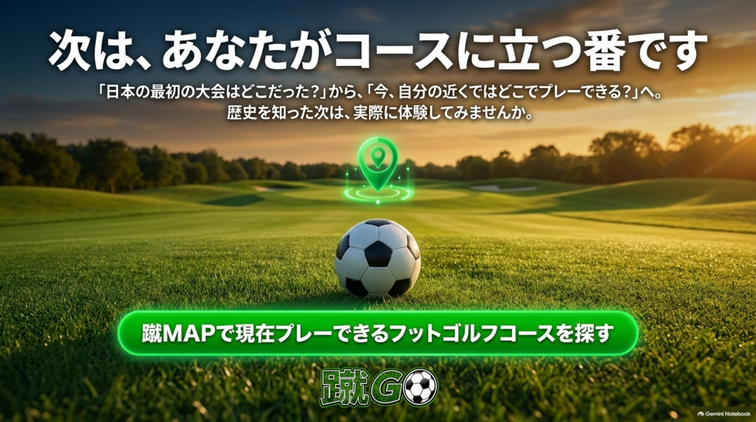 次は、あなたがコースに立つ番です。蹴MAPで現在プレーできるフットゴルフコースを探す
