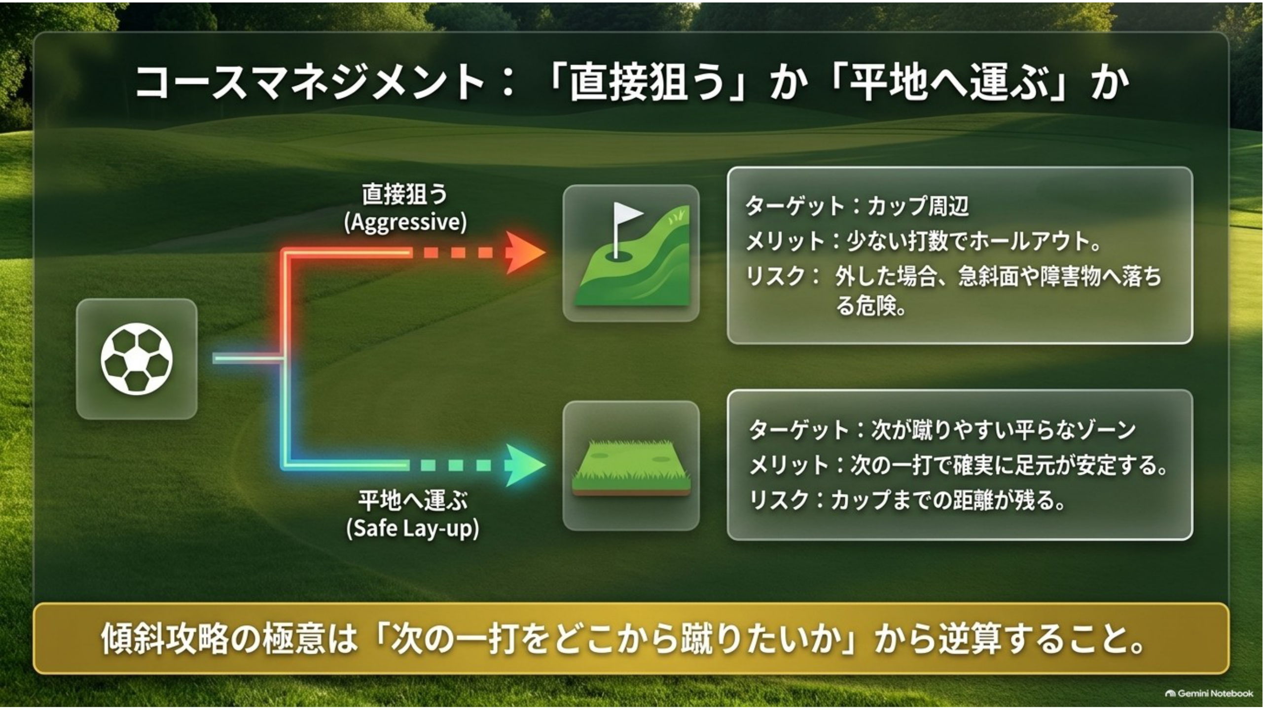 直接狙うルートと平地へ運ぶルートを比較した図