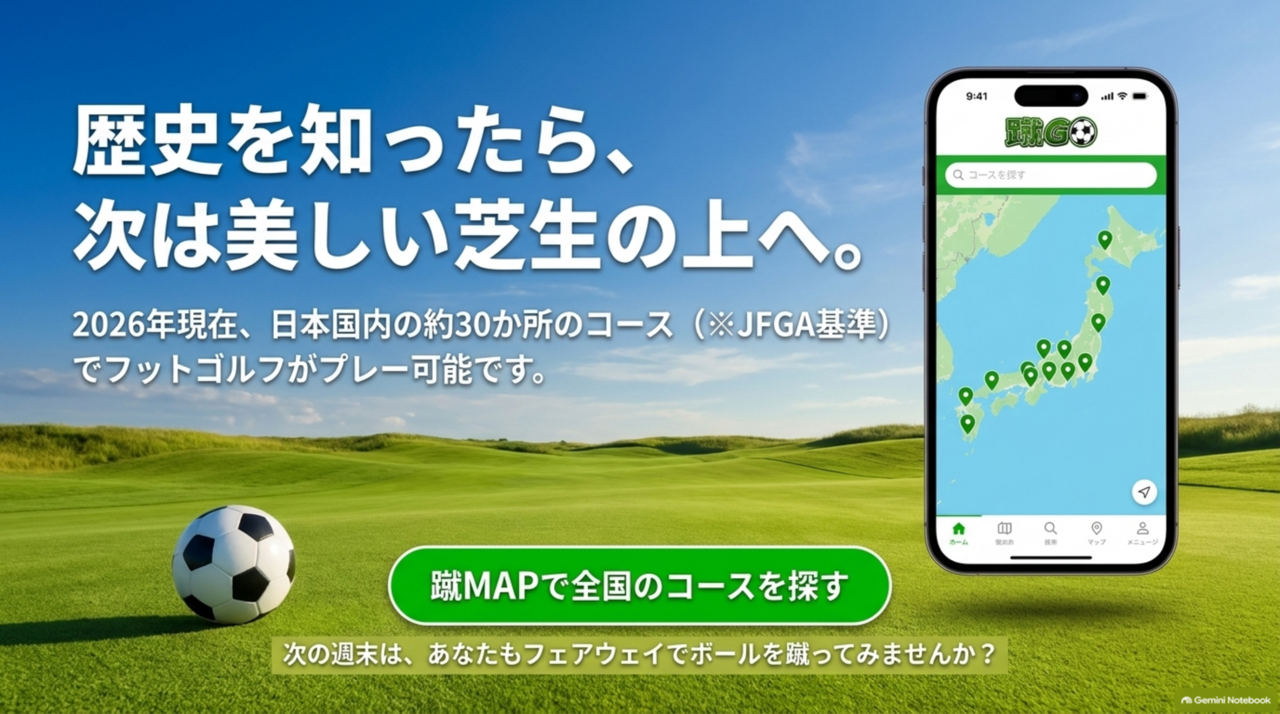 歴史を知ったら、次は芝生の上へ。蹴MAPで全国のコースを探す